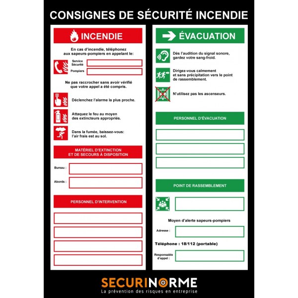 Poster consignes de sécurité incendie - Consignes de Sécurité
