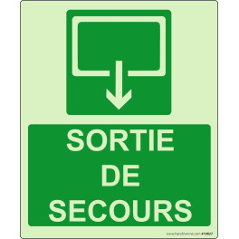 Panneau Sécurité "Sortie de secours" rectangle 300 *250 mm Photoluminescent