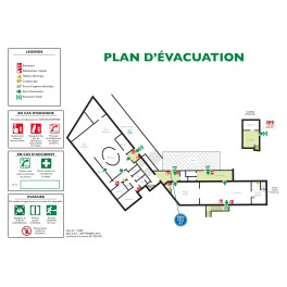 Support en plexiglas pour plan d'évacuation avec consignes de