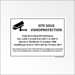 Panneau d'information "Site sous vidéoprotection" Blanc