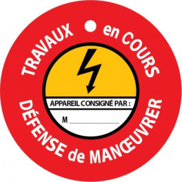 Disque de condamnation aimanté "TRAVAUX EN COURS - DEFENSE DE MANOEUVRER" ⌀100mm