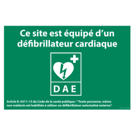 Panneau DAE - ce site est équipé d'un défibrilateur cardiaque