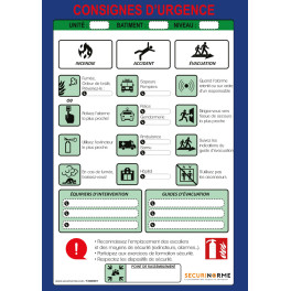 Poster plastifié "Consignes d'urgence" format A3