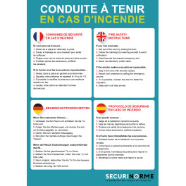 Poster conduite à tenir en cas d'incendie 4 langues