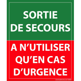 Panneau d'Évacuation incendie Premiers Secours - Sortie de secours, à n'utiliser qu'en cas d'urgence - 300 x 250 mm