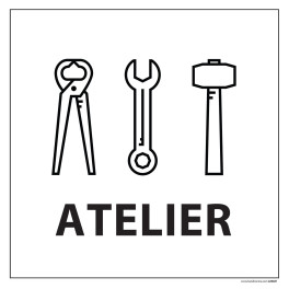 Signalétique information "ATELIERS" fond blanc 250 x 250 mm